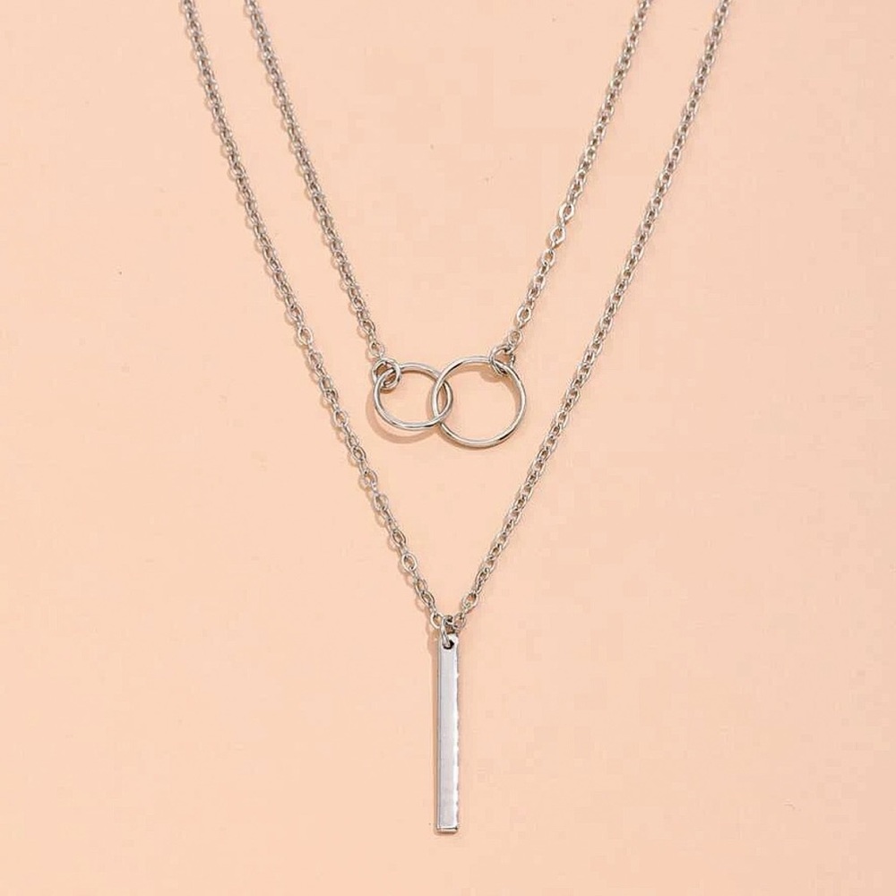 Any 2/$20! Silver Double-Layer Circle/Bar Necklace - Picture 3 of 6
